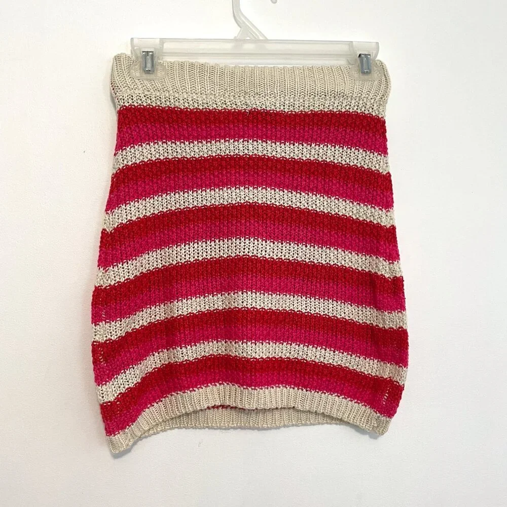 NEW NWT FASHION NOVA Mariyah Crochet Mini Skirt Cream Beige Red Pink Stripe Knit